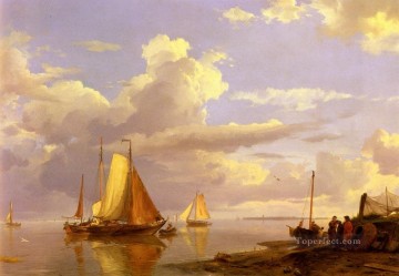 Fishing Boats Off The Coast At Dusk Hermanus Snr Koekkoek seascape boat Oil Paintings